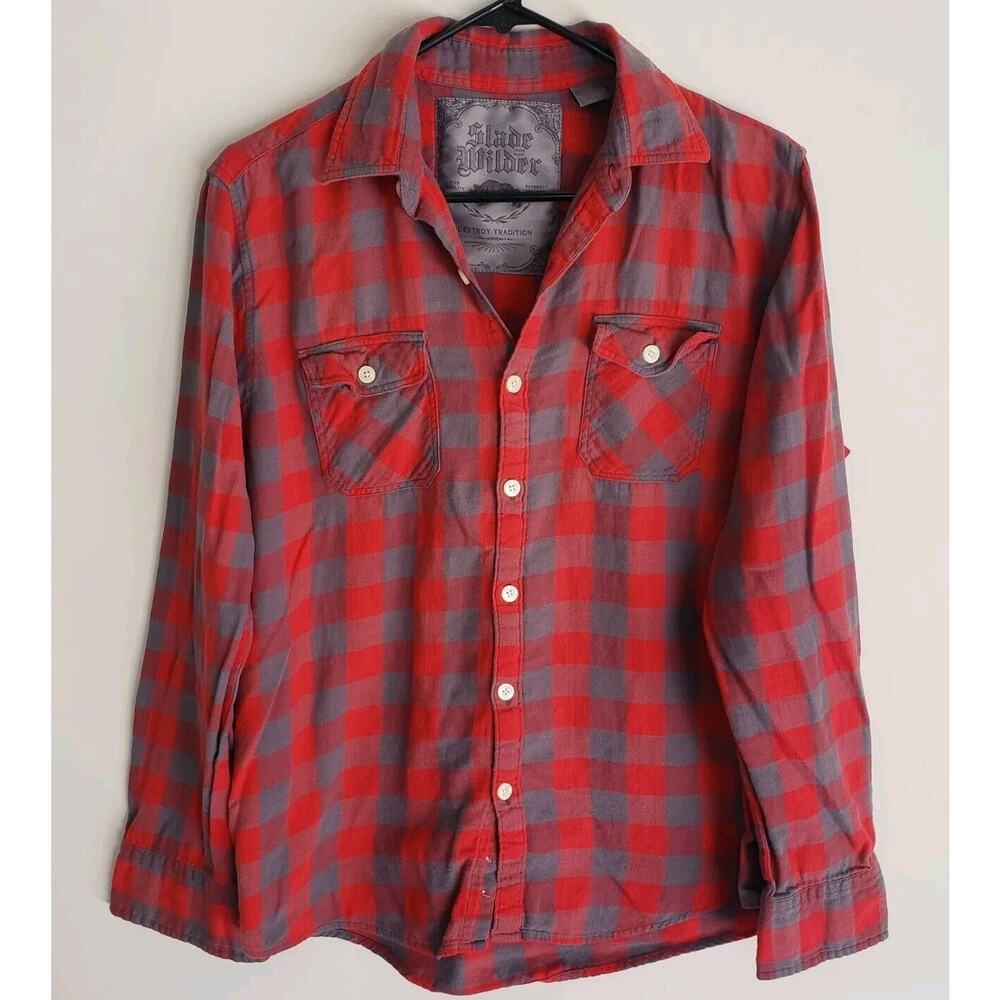 Slade Wilder Long Sleeve Button Down Pocket Shirt Mens Medium Plaid 0406
